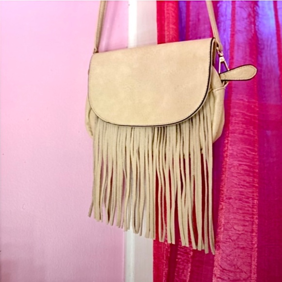 Faux Leather Crossbody Boho Western Fringe Bag Stone Grey Women’s Small Purse - Picture 4 of 6